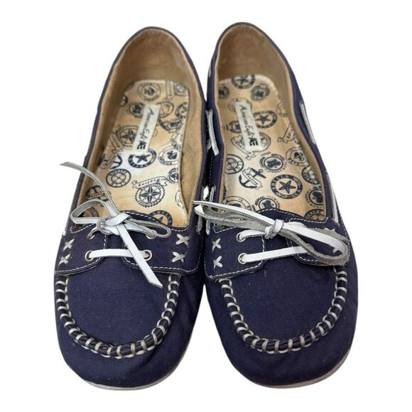 American Eagle Women's Navy Canvas Slip-on Moc Style Loafers 10 - Picture 4 of 6